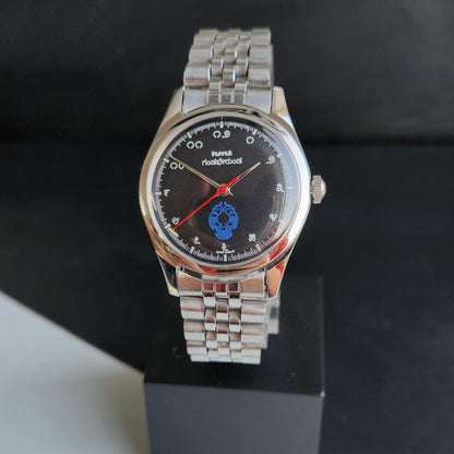 Vintage MOD HMT Gandaberunda Hand Winding 17 Jewels Black Face Black Leather Strap Men's Wrist Watch J45