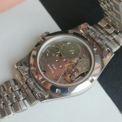 Vintage MOD HMT Janata Tamil Hand Winding 17 Jewels Black 35mm Silver Case With Bracelet Men's Wrist Watch J72