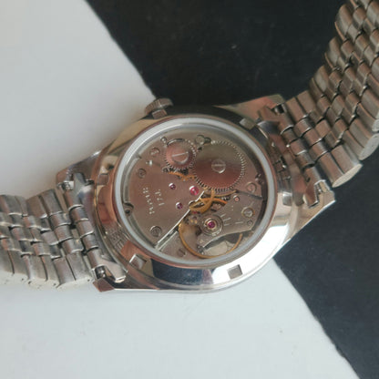 Vintage MOD HMT Janata Tamil Hand Winding 17 Jewels Peach 35mm Silver Case With Bracelet Men's Wrist Watch J76