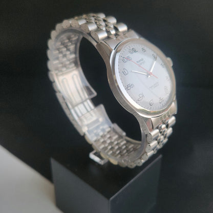 Vintage MOD HMT Janata Tamil Hand Winding 17 Jewels White 35mm Silver Case With Bracelet Men's Wrist Watch J77
