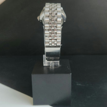 Vintage MOD HMT Janata Tamil Hand Winding 17 Jewels White 35mm Silver Case With Bracelet Men's Wrist Watch J77