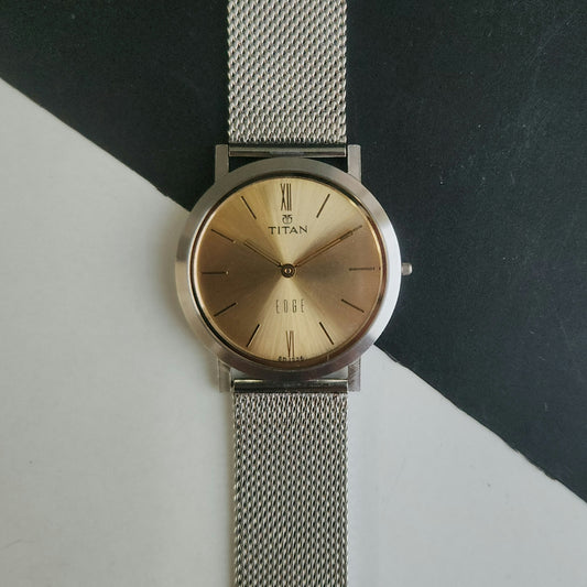 Original TITAN EDGE 679WAG31 Round Golden Face 34MM Case Men's Watch J085