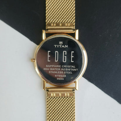 Original TITAN EDGE 679SAB Round Golden Face 33MM Case Men's Watch J86