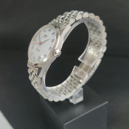 Vintage MOD HMT Janata Tamil Hand Winding 17 Jewels White 35mm Silver Case With Bracelet Men's Wrist Watch J77