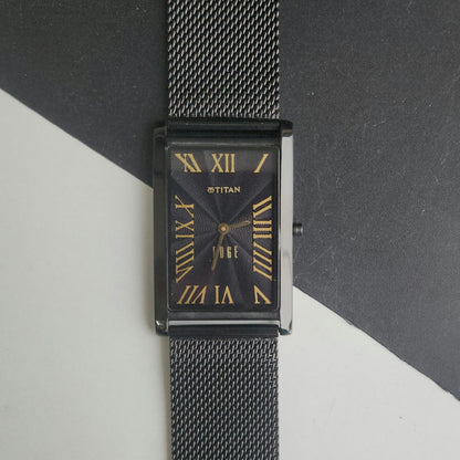 Original TITAN EDGE 1514YAA Rectangle Black Face 28MM Case Men's Watch J92