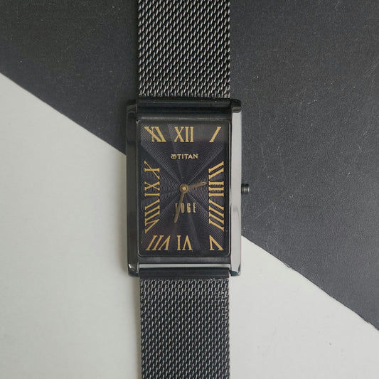 Original TITAN EDGE 1514YAA Rectangle Black Face 28MM Case Men's Watch J92