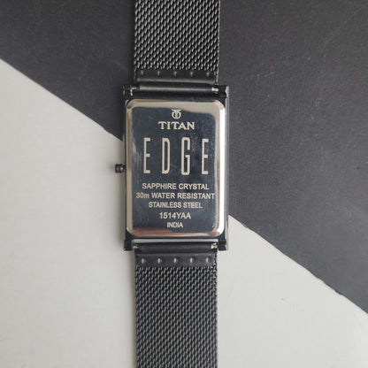 Original TITAN EDGE 1514YAA Rectangle Black Face 28MM Case Men's Watch J92