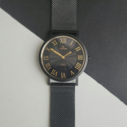 Original TITAN EDGE 1595WAB32 Round Black Face 39MM Case Men's Watch J90