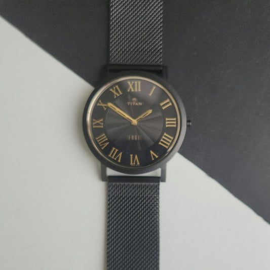 Original TITAN EDGE 1595WAB32 Round Black Face 39MM Case Men's Watch J90