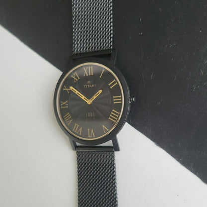 Original TITAN EDGE 1595WAB32 Round Black Face 39MM Case Men's Watch J90