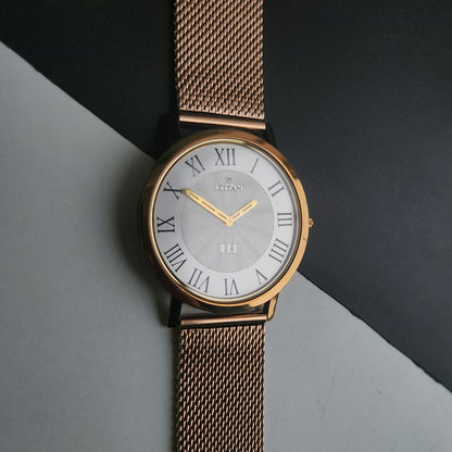 Original TITAN EDGE 1595WAB32 Round White Face 39MM Case Men's Watch J87
