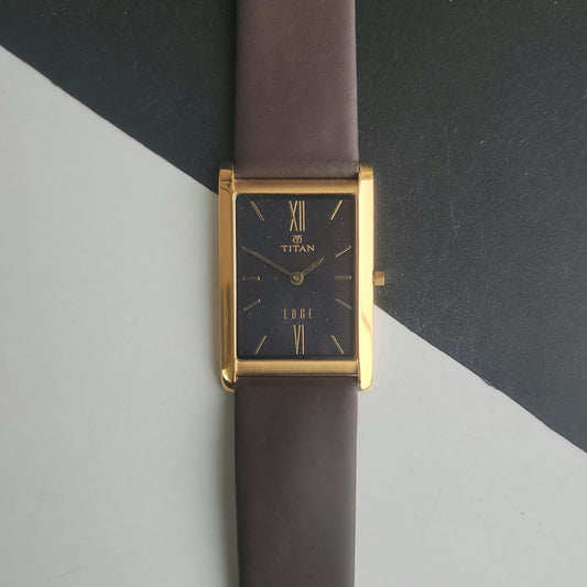 Original TITAN EDGE 1043NBD91 Rectangular Black Face 25MM Case Men's Watch J71