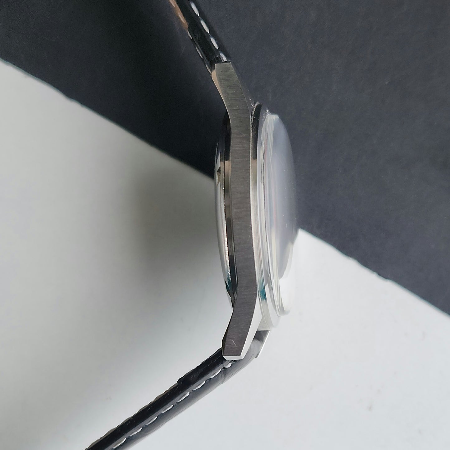 Vintage MOD HMT Janata Tamil Hand Winding 17 Jewels Black Face 35mm Silver Case With Black Leather Strap Men's Wrist Watch J79