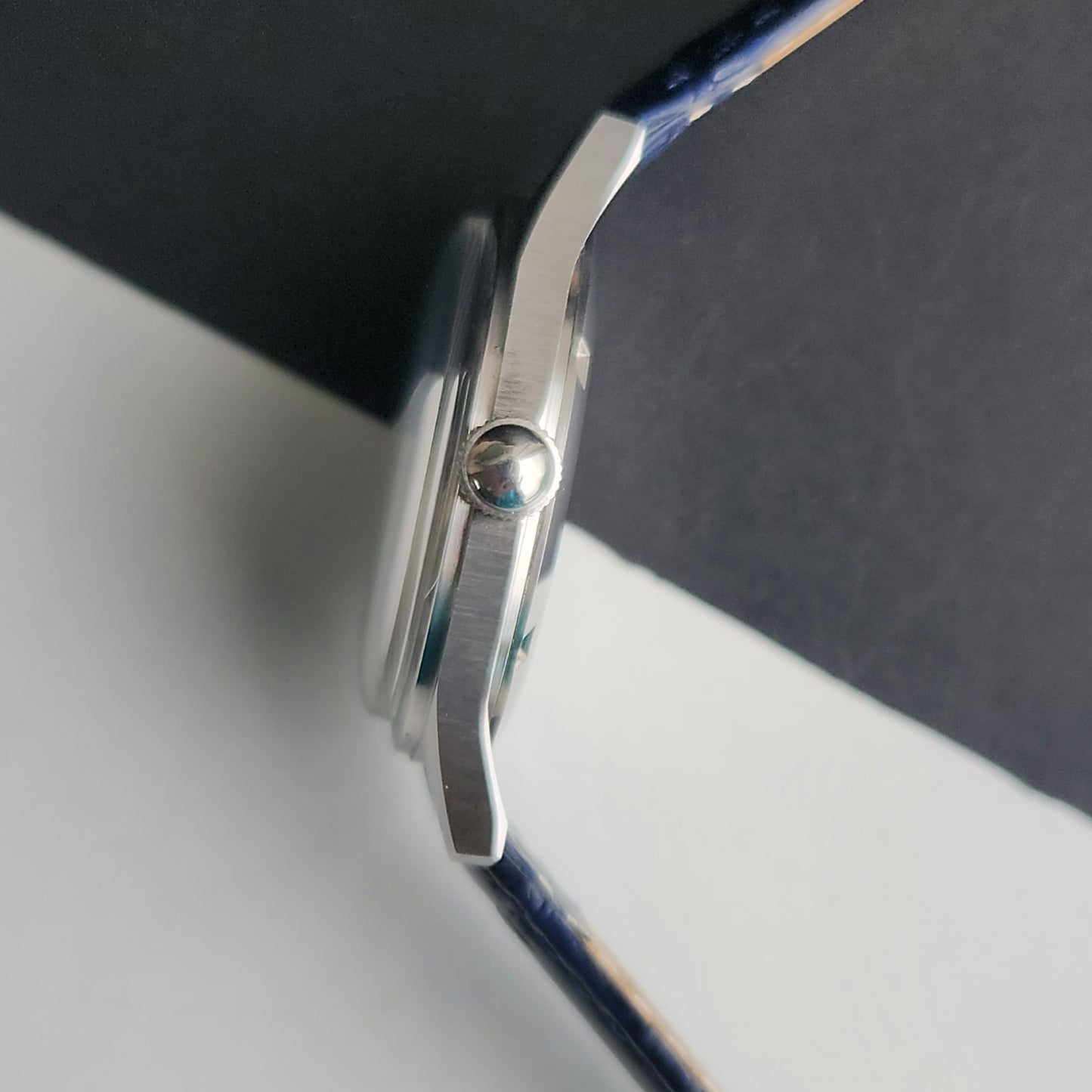 Vintage MOD HMT Janata Tamil Hand Winding 17 Jewels Blue Face 35mm Silver Case With Blue Leather Strap Men's Wrist Watch J80
