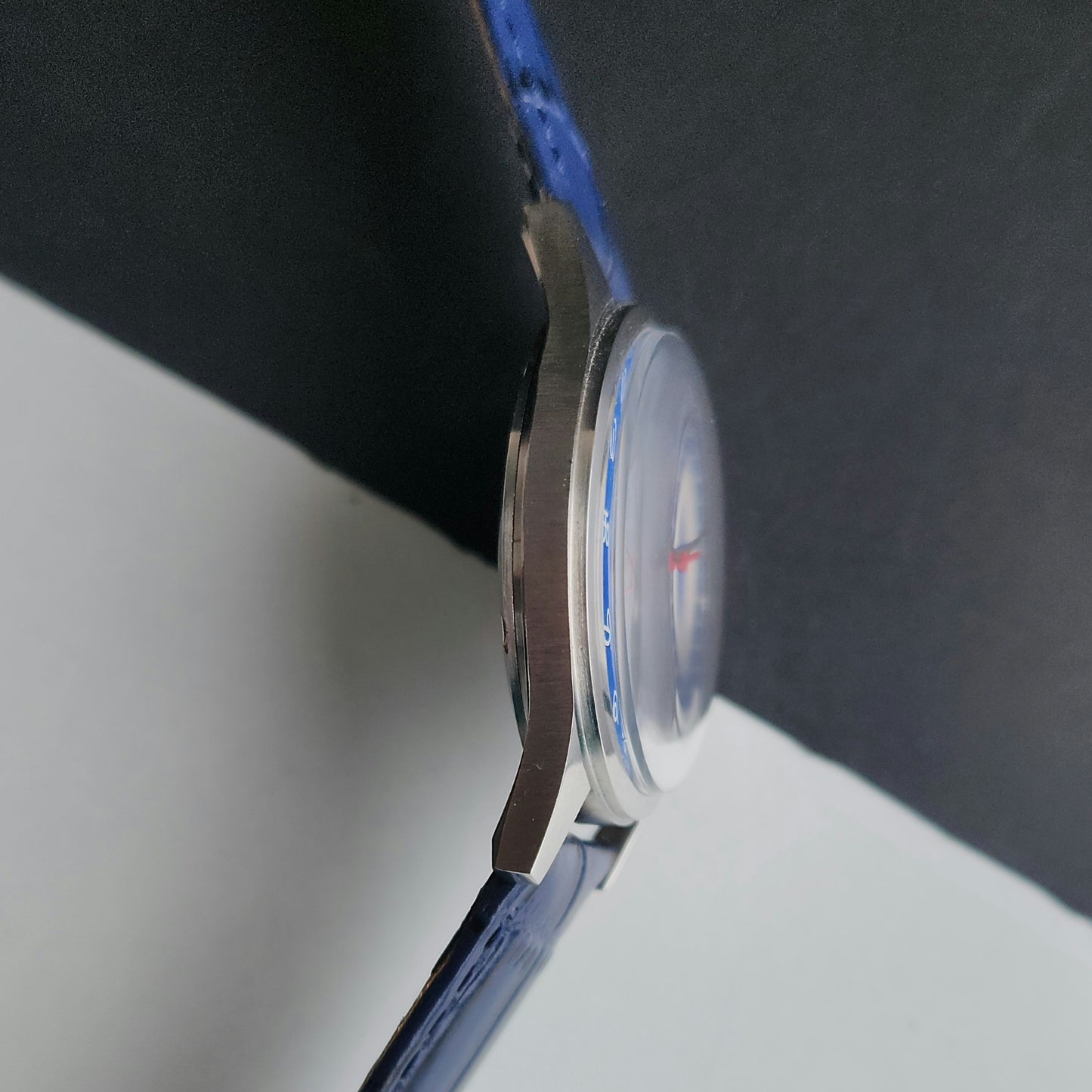 Vintage MOD HMT Janata Tamil Hand Winding 17 Jewels Blue Face 35mm Silver Case With Blue Leather Strap Men's Wrist Watch J80