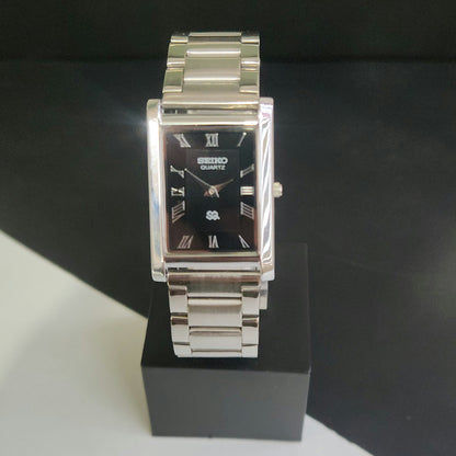 MOD Seiko Slim Rectangular Quartz Black Face Bracelet Men's Wrist Watch J93
