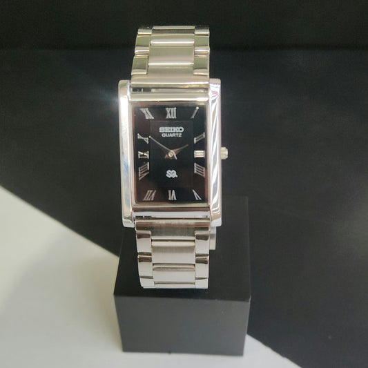 MOD Seiko Slim Rectangular Quartz Black Face Bracelet Men's Wrist Watch J93