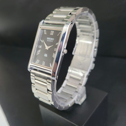 MOD Seiko Slim Rectangular Quartz Black Face Bracelet Men's Wrist Watch J93