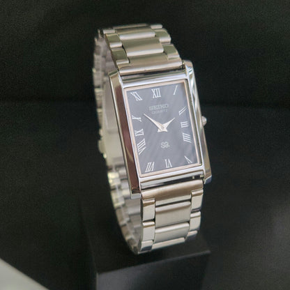 MOD Seiko Slim Rectangular Quartz Black Face Bracelet Men's Wrist Watch J93