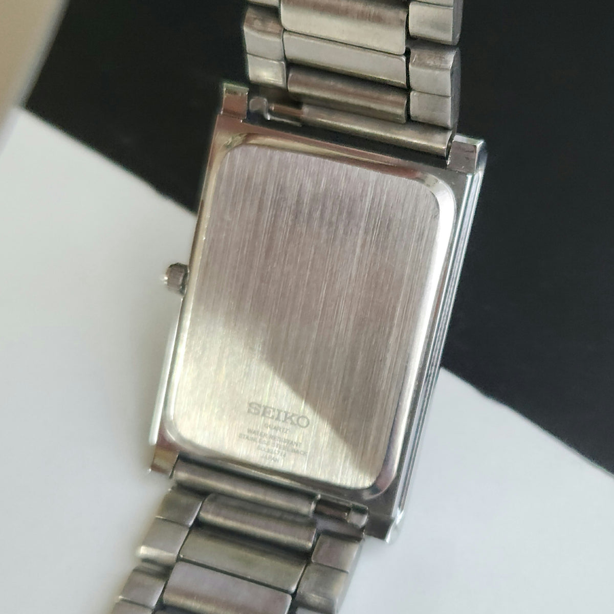 MOD Seiko Slim Rectangular Quartz Black Face Bracelet Men's Wrist Watch J93