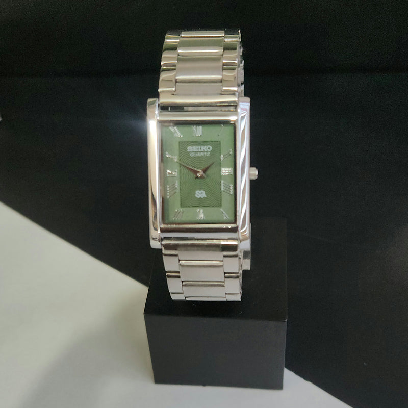 MOD Seiko Slim Rectangular Quartz Green Face Bracelet Men's Wrist Watch J97
