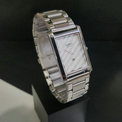 MOD Seiko Slim Rectangular Quartz White Face Bracelet Men's Wrist Watch J95