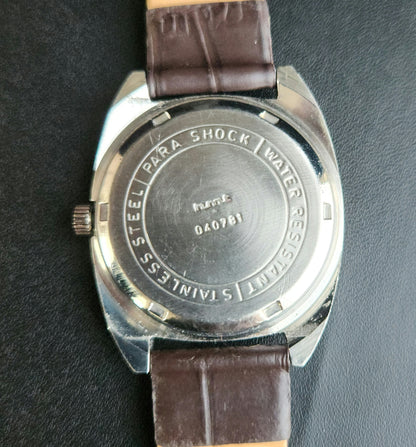 Vintage Original HMT Vijay Hand Winding 17 Jewels Yellow Face Brown Leather Strap Men's Wrist Watch J97