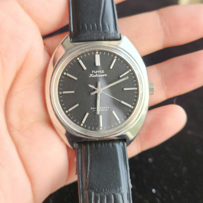 Vintage Original HMT Kohinoor Hand Winding 17 Jewels Black Face Black Leather Strap Men's Wrist Watch J98