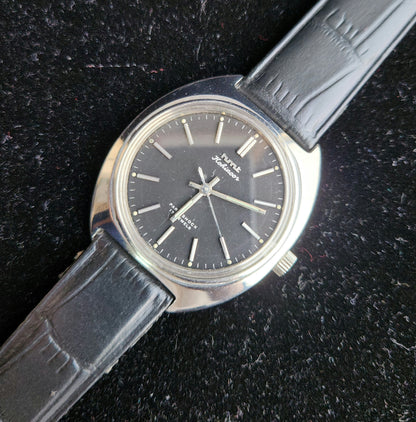 Vintage Original HMT Kohinoor Hand Winding 17 Jewels Black Face Black Leather Strap Men's Wrist Watch J98