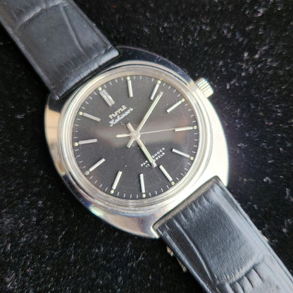 Vintage Original HMT Kohinoor Hand Winding 17 Jewels Black Face Black Leather Strap Men's Wrist Watch J98
