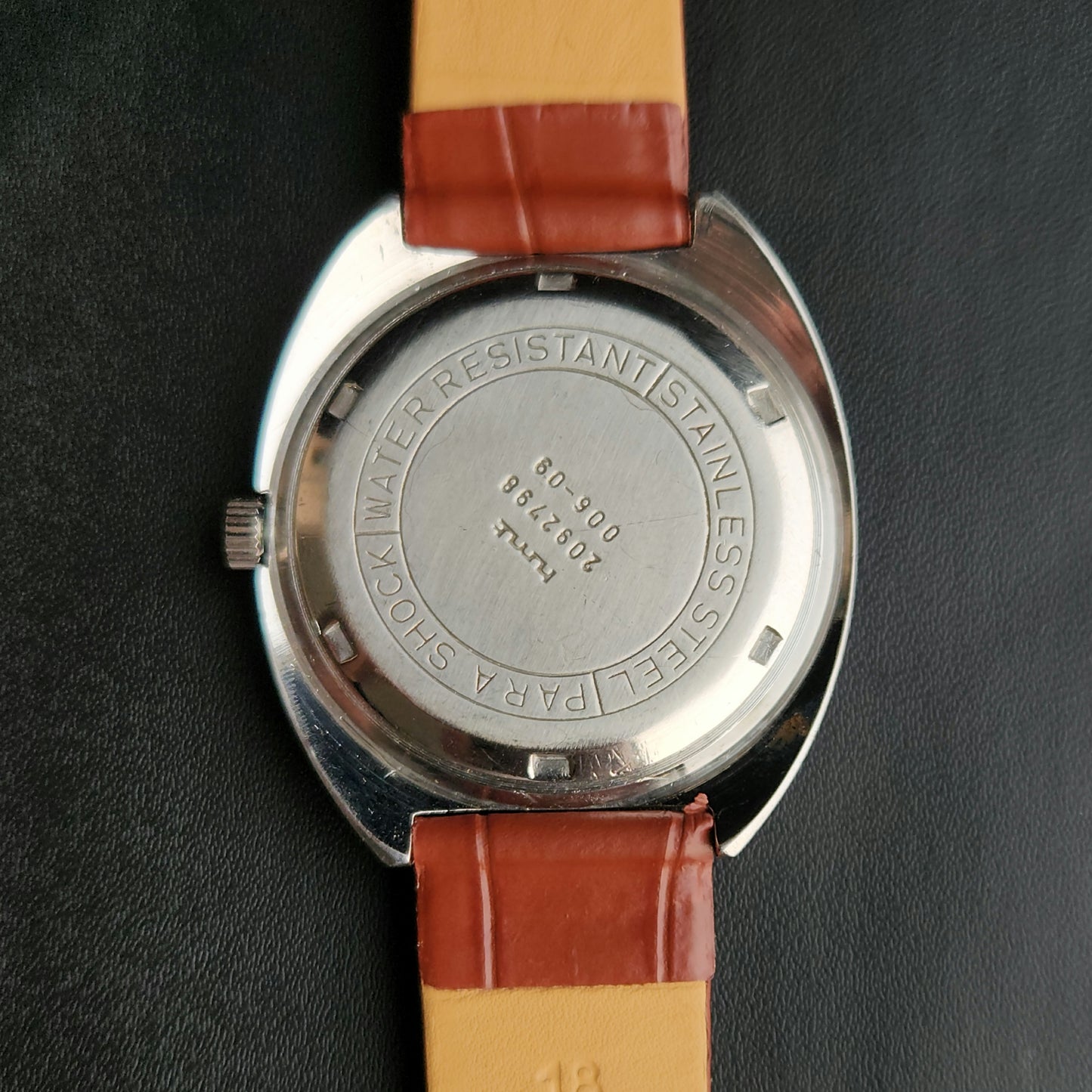 Vintage Original HMT Kohinoor Hand Winding 17 Jewels Grey Face Tan Leather Strap Men's Wrist Watch J101