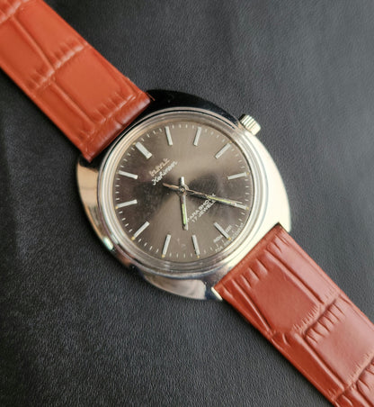 Vintage Original HMT Kohinoor Hand Winding 17 Jewels Grey Face Tan Leather Strap Men's Wrist Watch J101