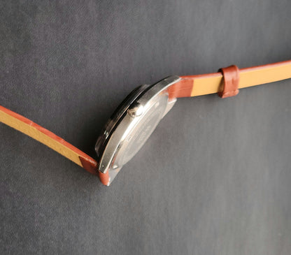 Vintage Original HMT Kohinoor Hand Winding 17 Jewels Grey Face Tan Leather Strap Men's Wrist Watch J101