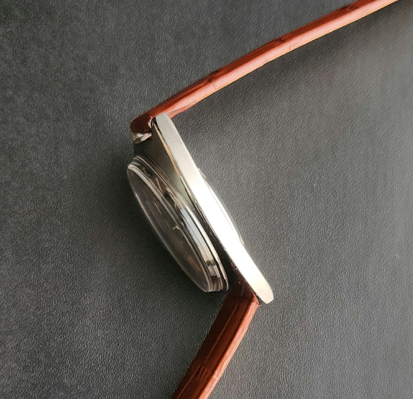 Vintage Original HMT Kohinoor Hand Winding 17 Jewels Grey Face Tan Leather Strap Men's Wrist Watch J101