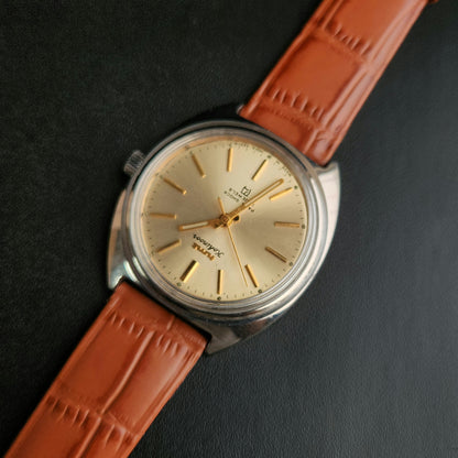 Vintage Original HMT Kohinoor Hand Winding 17 Jewels Golden Face Tan Leather Strap Men's Wrist Watch J110