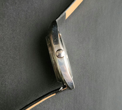 Vintage Original HMT Vijay Hand Winding 17 Jewels Grey Face Black Leather Strap Men's Wrist Watch J102