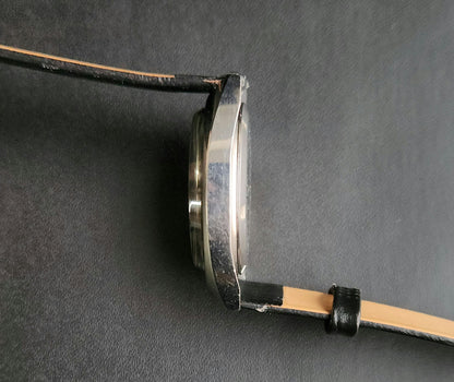 Vintage Original HMT Vijay Hand Winding 17 Jewels Grey Face Black Leather Strap Men's Wrist Watch J102