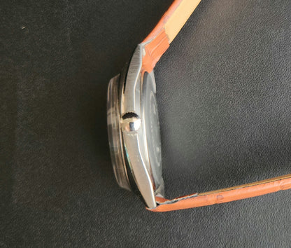 Vintage Original HMT Kohinoor Hand Winding 17 Jewels White Face Tan Leather Strap Men's Wrist Watch J103