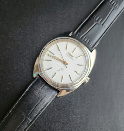 Vintage Original HMT Kohinoor Hand Winding 17 Jewels White Face Black Leather Strap Men's Wrist Watch J104