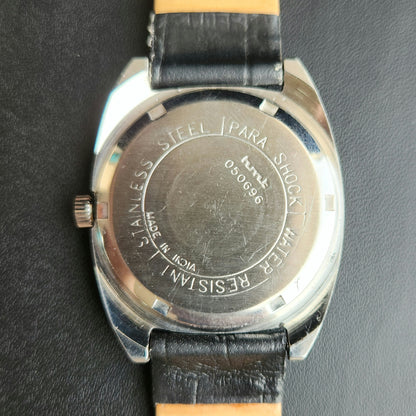 Vintage Original HMT Kohinoor Hand Winding 17 Jewels White Face Black Leather Strap Men's Wrist Watch J104