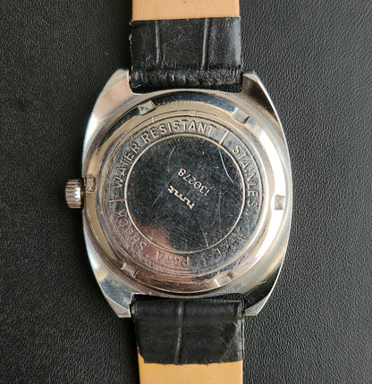 Vintage Original HMT Ashok Hand Winding 17 Jewels Grey Face Black Leather Strap Men's Wrist Watch J105