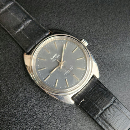 Vintage Original HMT Ashok Hand Winding 17 Jewels Grey Face Black Leather Strap Men's Wrist Watch J105