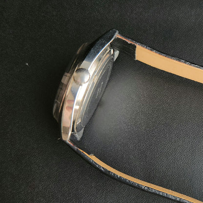 Vintage Original HMT Ashok Hand Winding 17 Jewels Grey Face Black Leather Strap Men's Wrist Watch J105