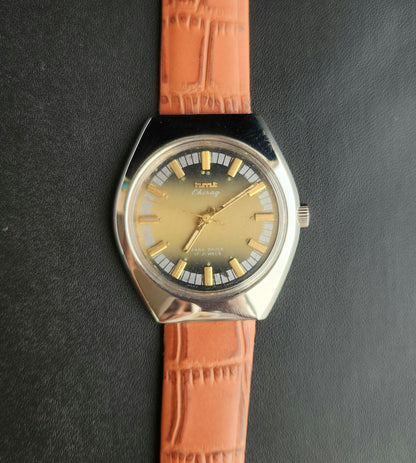 Vintage Original HMT Chirag Hand Winding 17 Jewels Green Face Tan Leather Strap Men's Wrist Watch J106