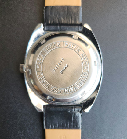 Vintage Original HMT Jayanth Hand Winding 17 Jewels Golden Face Black Leather Strap Men's Wrist Watch J107