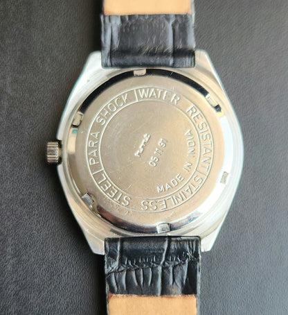 Vintage Original HMT Chetak Hand Winding 17 Jewels Black Face Black Leather Strap Men's Wrist Watch J108