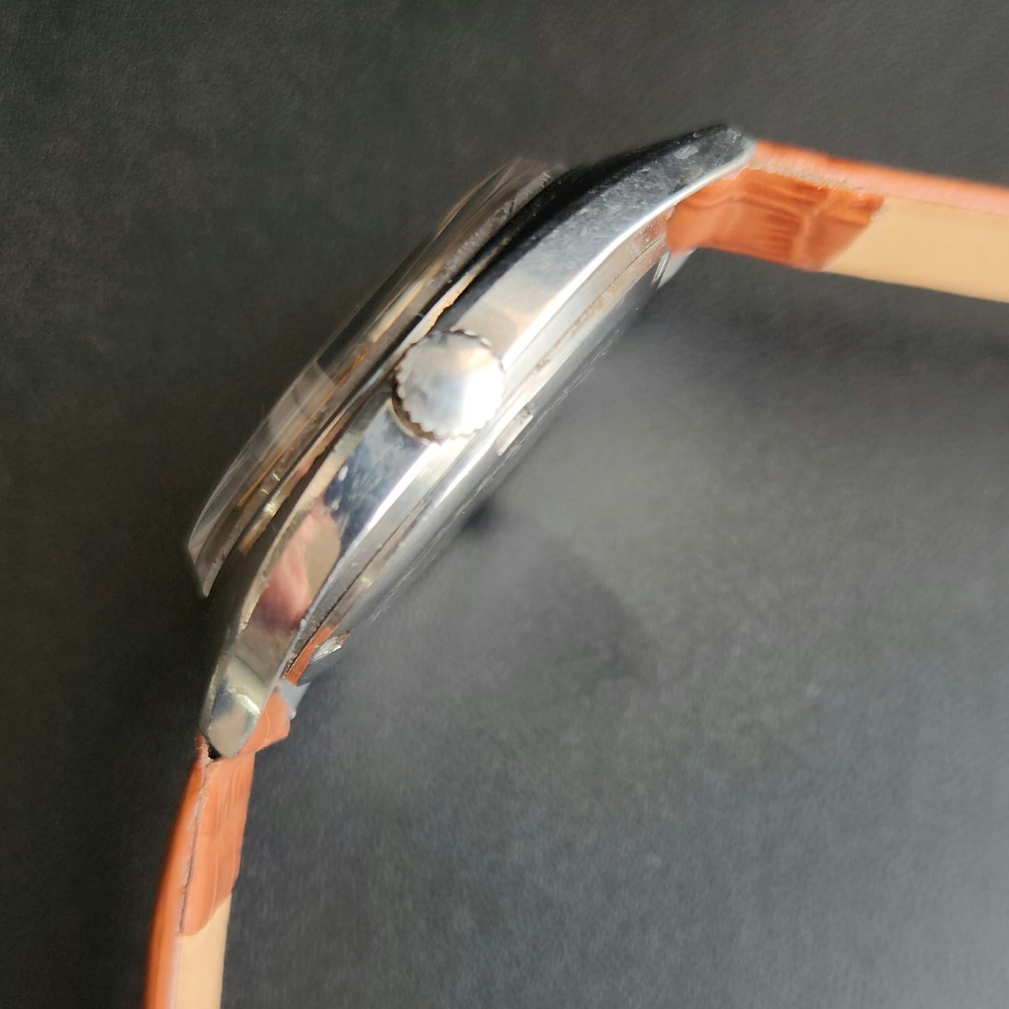 Vintage Original HMT Kohinoor Hand Winding 17 Jewels Golden Face Tan Leather Strap Men's Wrist Watch J110