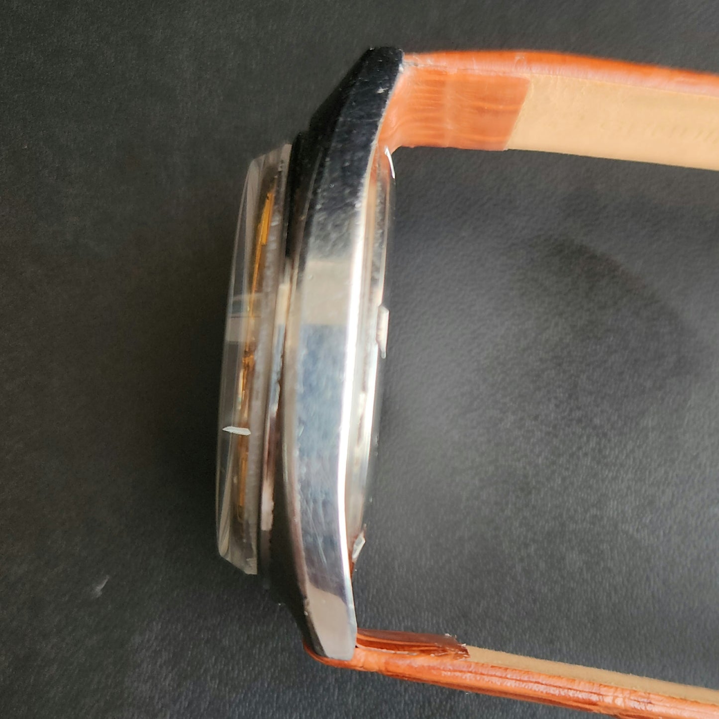 Vintage Original HMT Kohinoor Hand Winding 17 Jewels Golden Face Tan Leather Strap Men's Wrist Watch J110