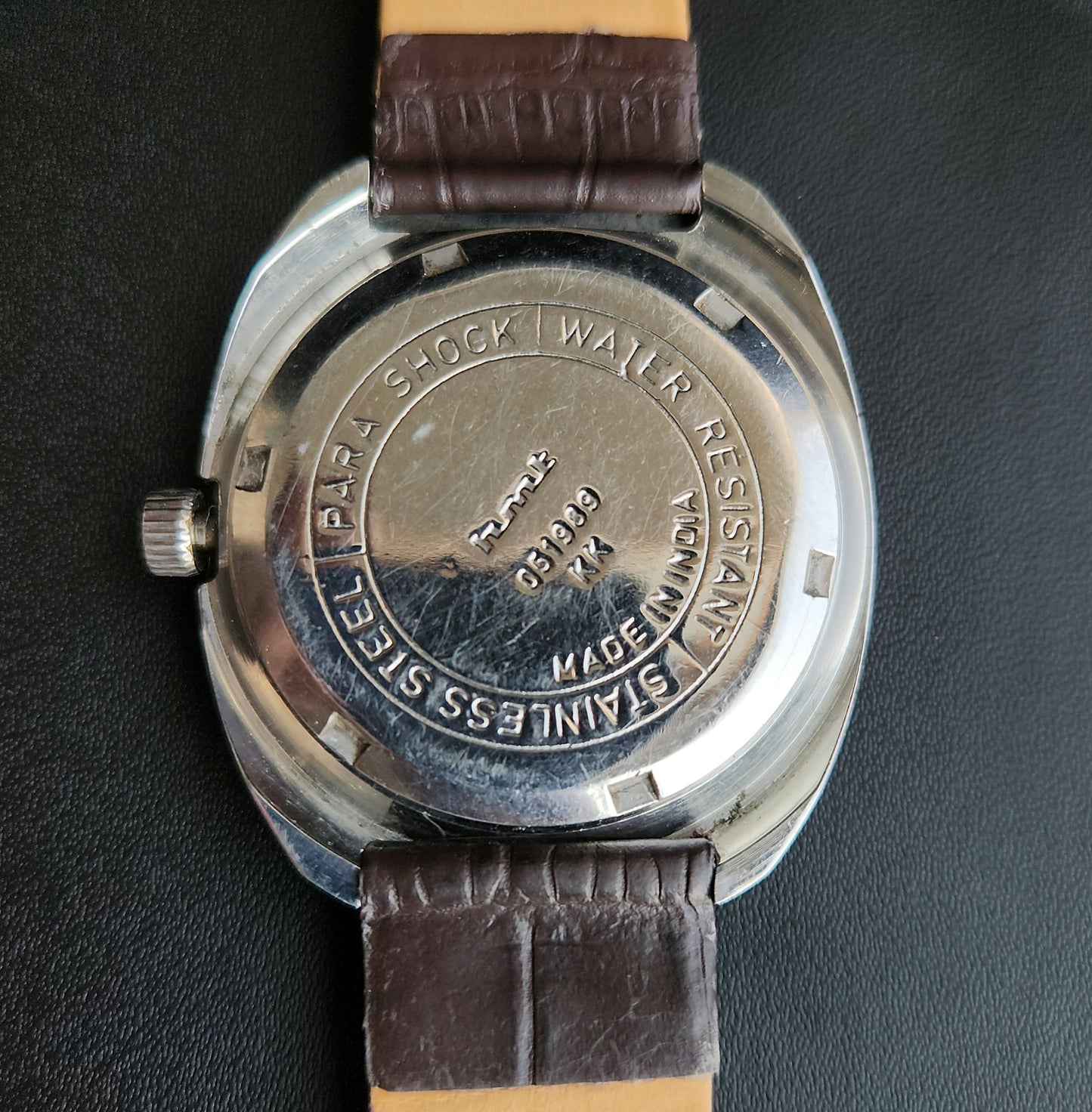 Vintage Original HMT Chirag Hand Winding 17 Jewels Green Face Brown Leather Strap Men's Wrist Watch J101