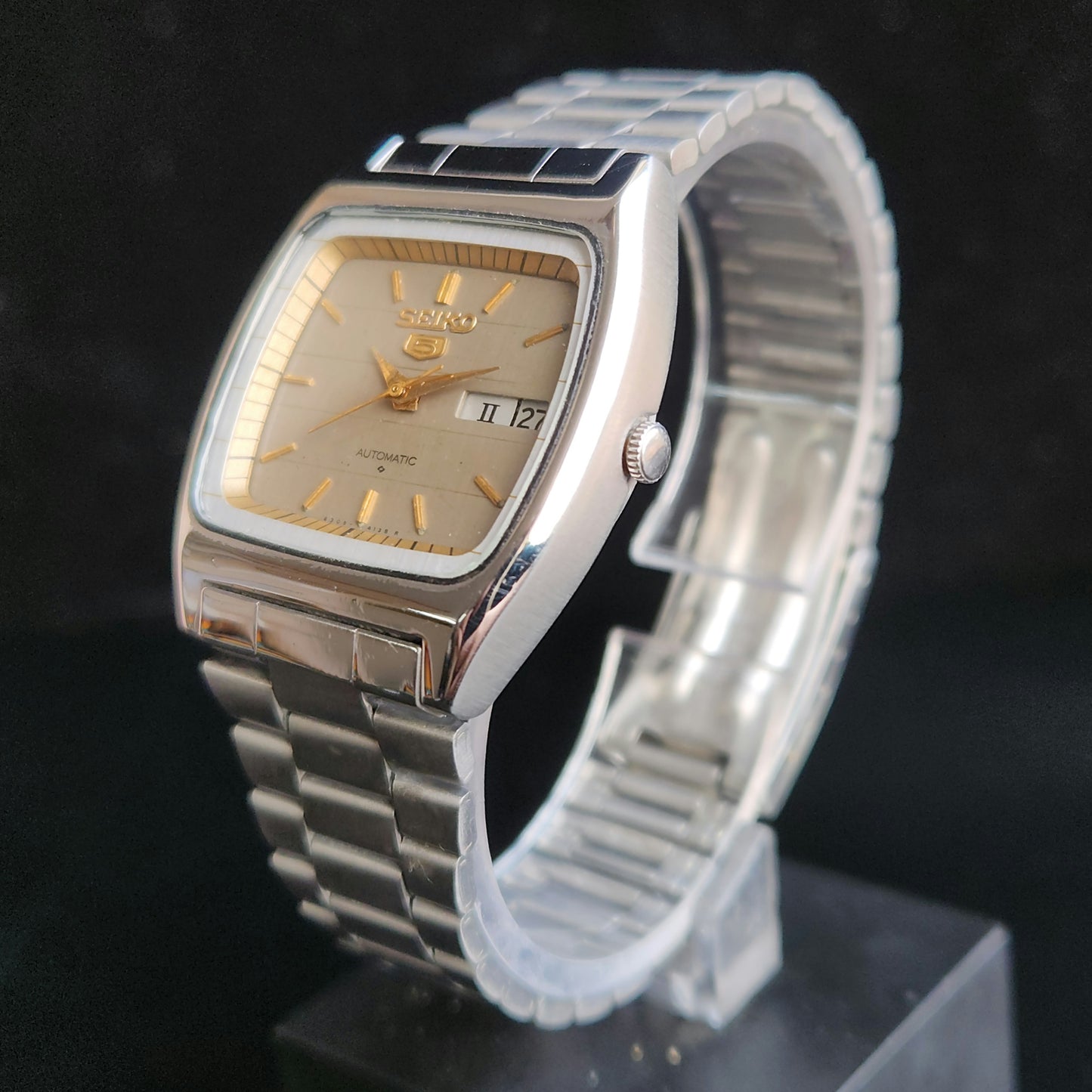 Vintage 1970 Original Seiko 5 Automatic 6309-599A Grey Face 17 Jewels Day-Date Japanese Men's Wrist Watch J107